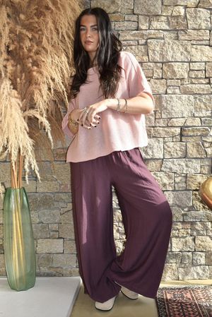 Basso Shirring Wide Leg Pant Deep Damson